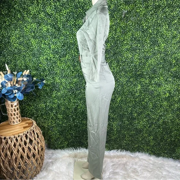 NWOT Anthropologie Bishop + Young  Green Belted wide‎ leg Jumpsuit - Picture 6 of 13